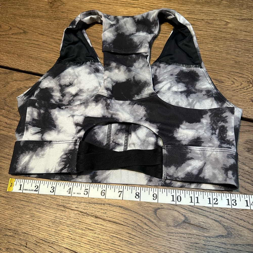 Fabletics Black and White Tie-Dye Sports Bra